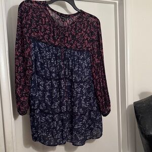Lucky Brand Floral Print Top - Red and Blue